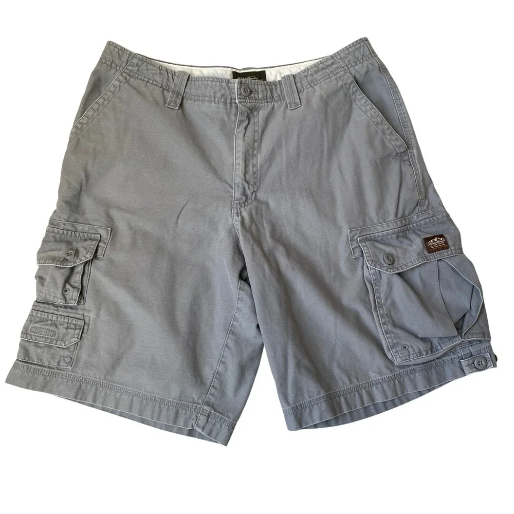 Eddie Bauer Baggy Cargo Shorts Men Size 35 Gray Thick Cotton Utility Outdoor